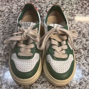 Autry Green & White Kids Leather Sneakers